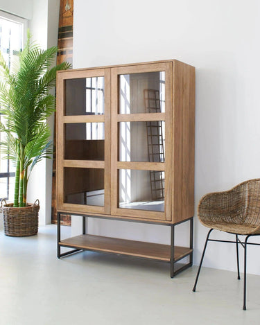 Credenza 2 ante a vetro in legno e ferro Skyline 110 cm