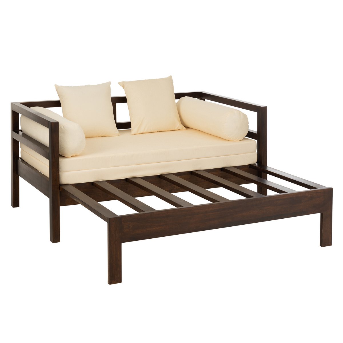 J-Line Conie sofa bed - mattress + 4 cushions - wood - dark brown ND