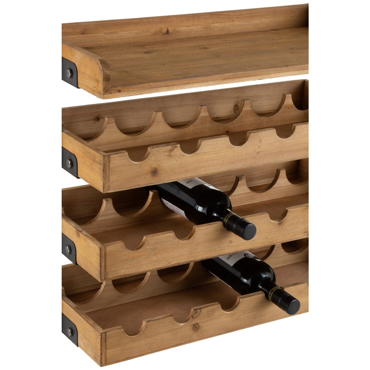 Botellero de pared J-Line para botellas de vino + copas en madera natural 