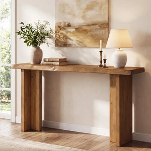 63" consolle in legno massello, tavolino da divano stretto stile farmhouse