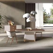 Tavolo da pranzo rettangolare in legno di noce e beige