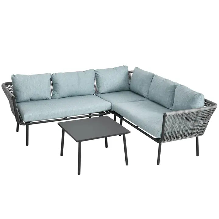 Set di mobili da giardino in rattan per 4 persone, salotto da giardino, grigio