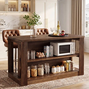 55" isola da cucina tavolo, legno massiccio, fisso