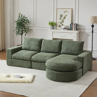 Divano modulare 3 posti in ciniglia verde con chaise longue, senza telaio senza montaggio VERTEXZORATHYNOR