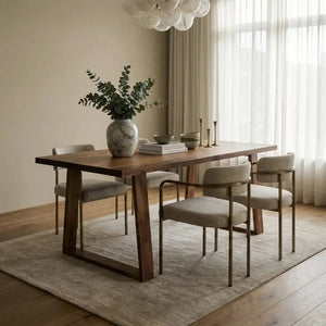 MESA DE COMEDOR EXTENSIBLE EN PORCELANATO Y MADERA DE NOGAL 