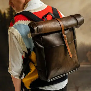 Zaino roll top in pelle