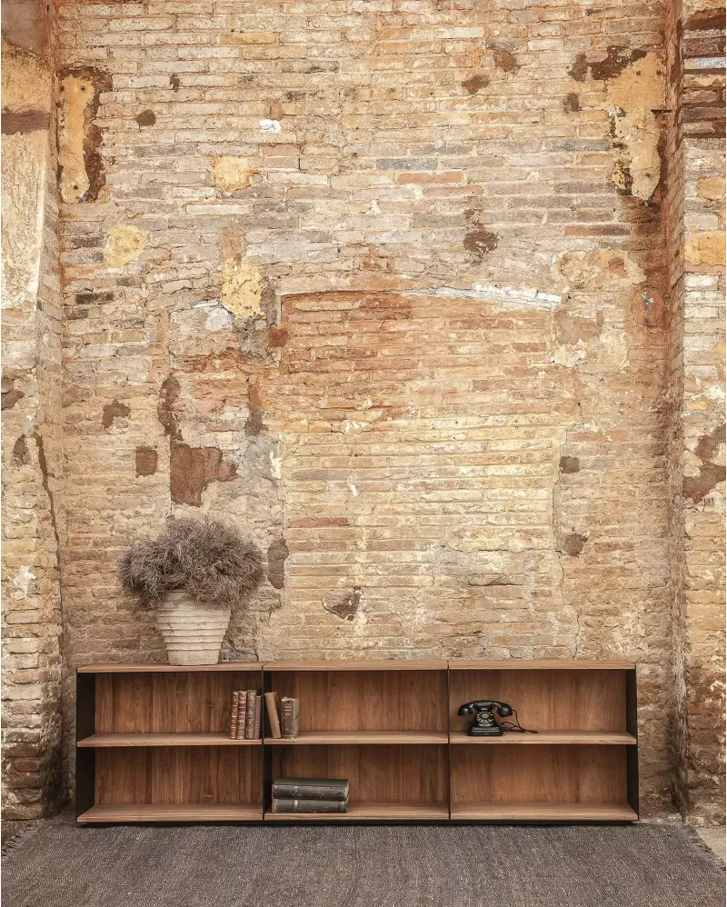 Libreria GEOX in legno di teak riciclato e ferro, 240 x 37 x 72 cm