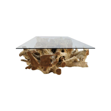 Tavolino - 140x90x44 - Naturale/Sbiancato - Radice di teakLegno/Vetro - ELIARREDA