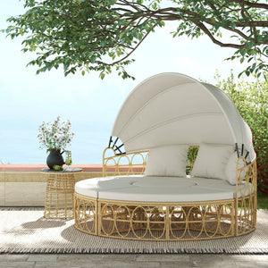 Isola prendisole, 4 pezzi, tetto estraibile, 5 cuscini, beige MINIMO 3 PZ