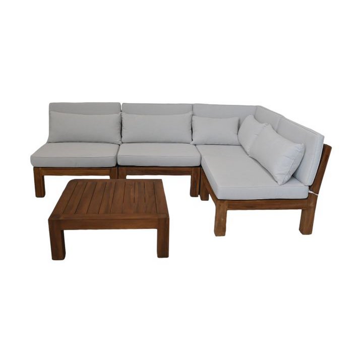 Aruba 5-piece garden lounge set + corner (including cushions) - White - Teak