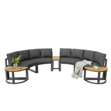 Salotto da giardino in rattan intrecciato 6-7 persone beige, divano ad angolo, tavolino effetto marmo grigSalotto da giardino modulabile grigio per 4-6 persone con 3 tavolini bassi e cuscini INFINITEMORNio, cuscini inclusi INFINITEKORR (Copia)