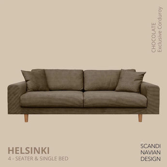 Divano 4 posti/letto singolo HELSINKI Exclusive Corduroy, Chocolate, rivestimenti sfoderabili e lavabili