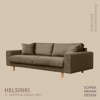 Divano 4 posti/letto singolo HELSINKI Exclusive Corduroy, Chocolate, rivestimenti sfoderabili e lavabili