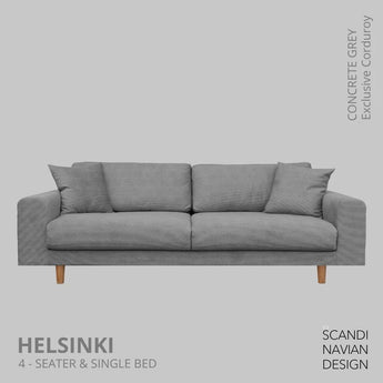 Divano 4 posti/letto singolo HELSINKI, Exclusive Corduroy, Concrete Grey, sfoderabile e lavabile