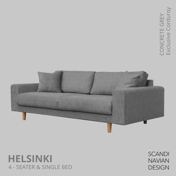 Divano 4 posti/letto singolo HELSINKI, Exclusive Corduroy, Concrete Grey, sfoderabile e lavabile