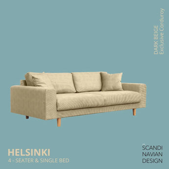 Divano 4 posti/letto singolo HELSINKI Exclusive Corduroy, Beige scuro, rivestimenti sfoderabili e lavabili