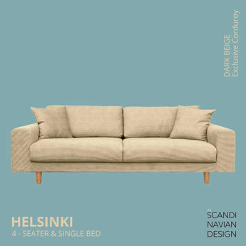 Divano 4 posti/letto singolo HELSINKI Exclusive Corduroy, Beige scuro, rivestimenti sfoderabili e lavabili