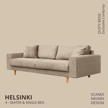 Divano 4 posti/letto singolo HELSINKI, Exclusive Corduroy, Dusty Beige sfoderabile e lavabile