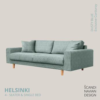 Divano 4 posti/letto singolo HELSINKI, Exclusive Corduroy, Dusty Blue sfoderabile e lavabile (Copia)