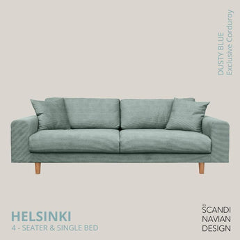 Divano 4 posti/letto singolo HELSINKI, Exclusive Corduroy, Dusty Blue sfoderabile e lavabile (Copia)