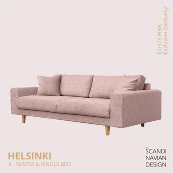 Divano 4 posti/letto singolo HELSINKI, Exclusive Corduroy, Dusty Pink sfoderabile e lavabile