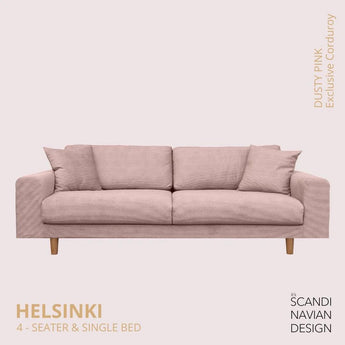 Divano 4 posti/letto singolo HELSINKI, Exclusive Corduroy, Dusty Pink sfoderabile e lavabile