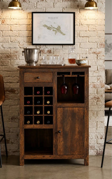 Credenza Bar Portabottiglie in Legno di Mango Artigianale – 80 × 41 × H121 cm