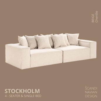 Divano 4 posti/letto singolo STOCKHOLM Chenille Beige rivestimento sfoderabile e lavabile