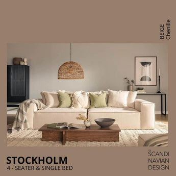 Divano 4 posti/letto singolo STOCKHOLM Chenille Beige rivestimento sfoderabile e lavabile