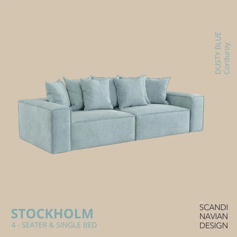 Divano STOCKHOLM 4 posti/letto singolo velluto a coste Dusty Blue rivestimento sfoderabile e lavabile