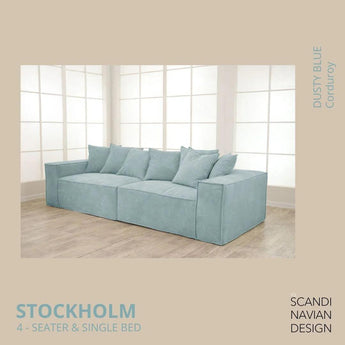 Divano STOCKHOLM 4 posti/letto singolo velluto a coste Dusty Blue rivestimento sfoderabile e lavabile