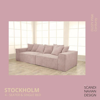 Divano STOCKHOLM 4 posti/letto singolo velluto a coste rosa antico rivestimento sfoderabile e lavabile