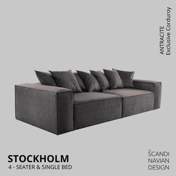 Divano STOCKHOLM 4 posti/letto singolo Exclusive Corduroy, Antracite fodera sfoderabile e lavabile