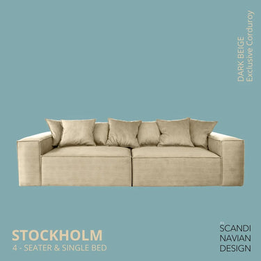 Divano/letto singolo Stockholm a 4 posti, rivestimento esclusivo in velluto a coste sfoderabile e lavabile