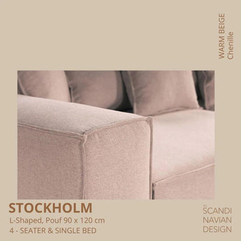 Divano a L STOCKHOLM/letto singolo Chenille Warm Beige fodera sfoderabile e lavabile