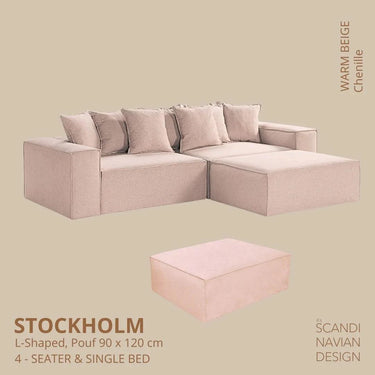 Divano a L STOCKHOLM/letto singolo Chenille Warm Beige fodera sfoderabile e lavabile