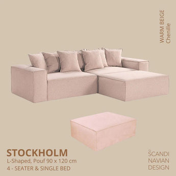 Divano a L STOCKHOLM/letto singolo Chenille Warm Beige fodera sfoderabile e lavabile