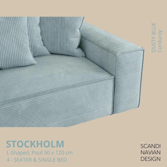 Divano a L STOCKHOLM/letto singolo velluto a coste Dusty Blue rivestimento sfoderabile e lavabile