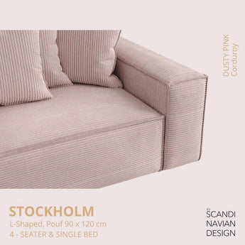 Divano a L STOCKHOLM/letto singolo velluto a coste rosa antico fodera sfoderabile e lavabile