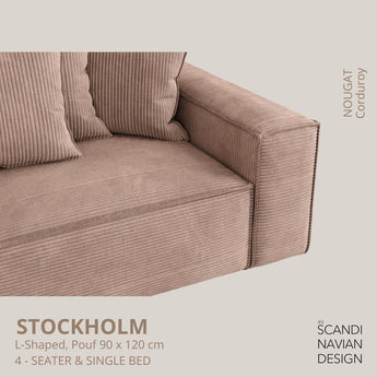 STOCKHOLM L- Shaped sofa/single bed Corduroy Nougat removable & washable cover