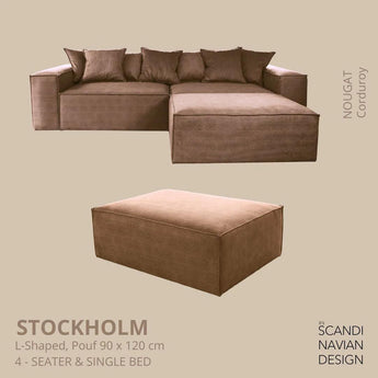 STOCKHOLM L- Shaped sofa/single bed Corduroy Nougat removable & washable cover