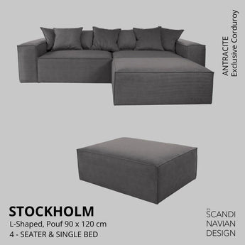 Divano a L/letto singolo STOCKHOLM Exclusive Corduroy Antracite fodera sfoderabile e lavabile