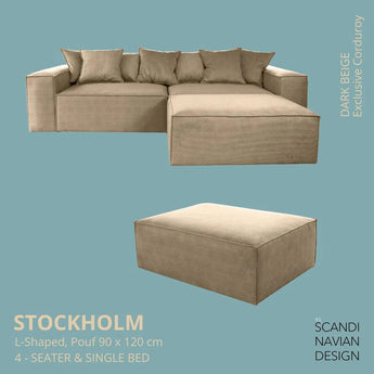 Divano a L STOCKHOLM/letto singolo Exclusive Corduroy Dark Beige fodera sfoderabile e lavabile