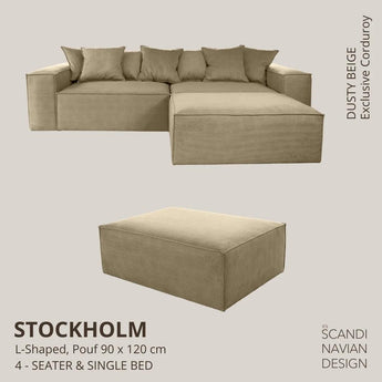 Divano a L STOCKHOLM/letto singolo Exclusive Velvet Beige Dusty Fodera sfoderabile e lavabile