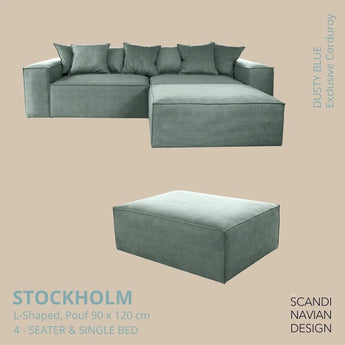 Divano a L STOCKHOLM/letto singolo Exclusive Velvet Dusty Blue Fodera sfoderabile e lavabile