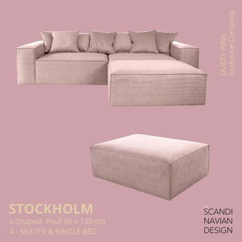 Divano a L STOCKHOLM/letto singolo Exclusive Velvet Dusty Pink Fodera sfoderabile e lavabile