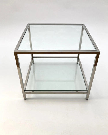 Tavolino quadrato 2 ripiani in acciaio e vetro 5th Avenue 60 cm