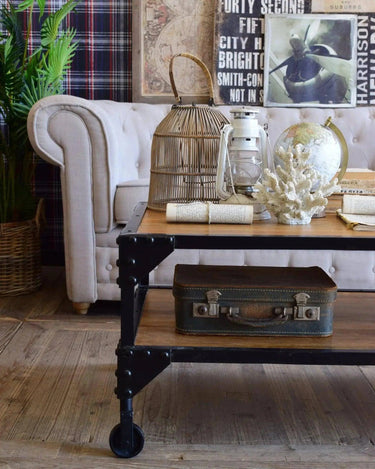 Tavolino da salotto industriale in legno e ferro Detroit 120 cm