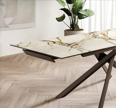 Tavolo Cross allungabile OM/464/CB piano in ceramica su vetro