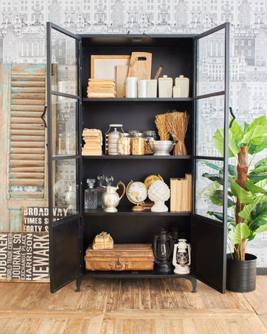 Vetrina industriale in ferro e vetro Antique Black 90 cm